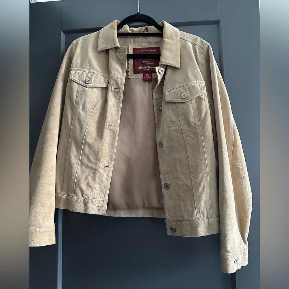 Eddie Bauer camel washable leather suede jacket